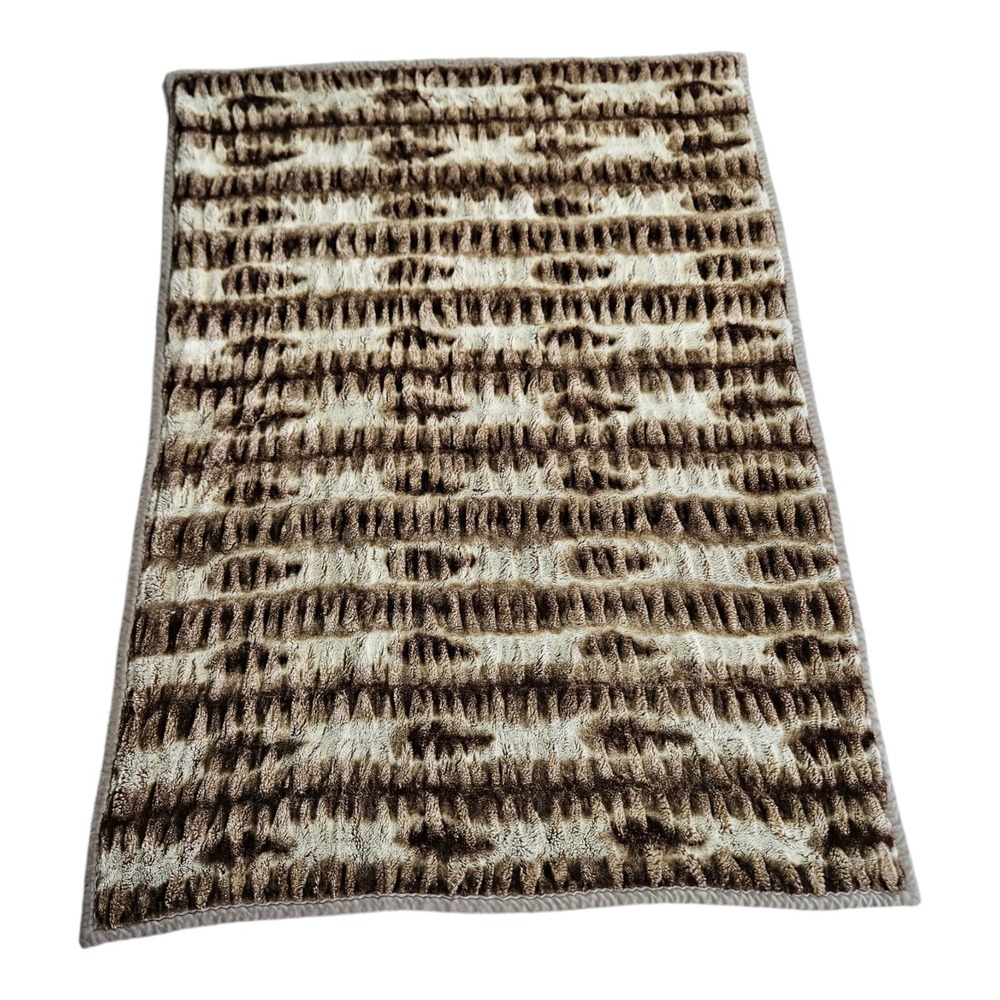 Pottery Barn Faux Fur Brown Ombre Throw Blanket Heavy Soft Plush 50" x 60" (B)